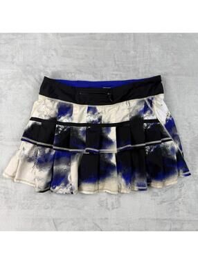 Lululemon Run Pace Setter Skirt Blue Black Abstract Tennis Womens 10 Tall Sporty